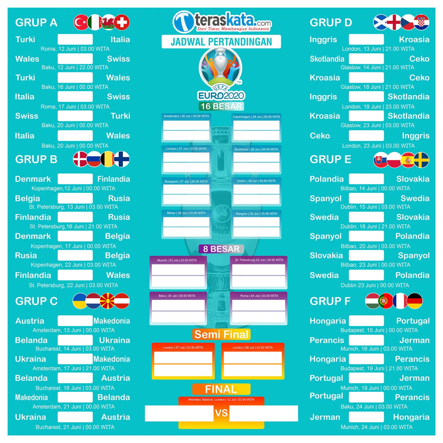 Catat Jadwal Lengkap UEFA EURO 2020 TERASKATA