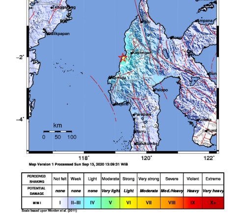 Gempa bumi terjadi di Mamuju Tengah, Senin (14/9/2020) dini hari WITA.