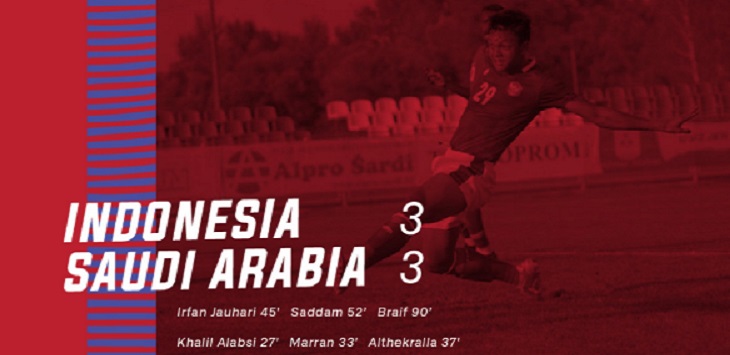 Timnas Indonesia U-19 bermain imbang 3-3 lawan Arab Saudi U-19, Jumat (11/9/2020) malam WITA. ft/pssi