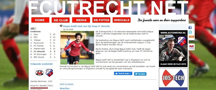 Laman yang jadi sumber media di Indonesia memberitakan Amiruddin Bagus Kahfi gabung FC Utrecht.