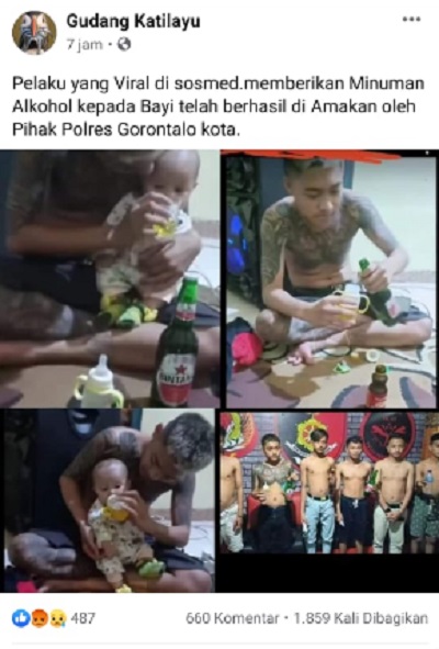 Bayi 4 bulan di Gorontalo dicekoki miras oleh pamannya sendiri. foto: facebook