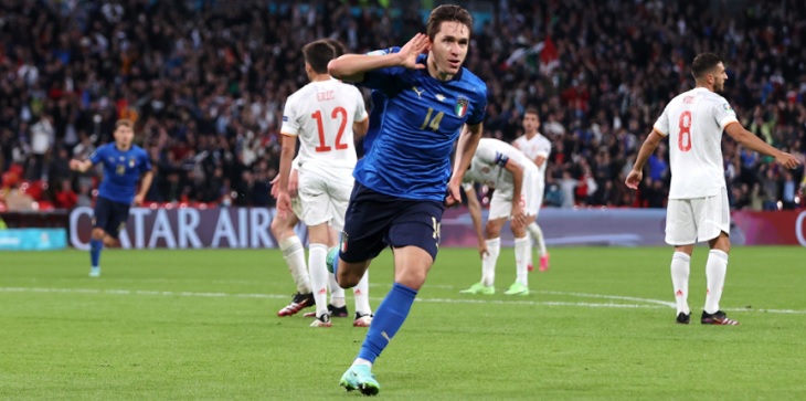 Timnas Italia mengalahkan Spanyol di semifinal Euro 2020 lewat adu penalti, 4-2 (1-1), di Stadion Wembley, Rabu (7/7) dini hari WITA. foto: dari twitter @Euro2020