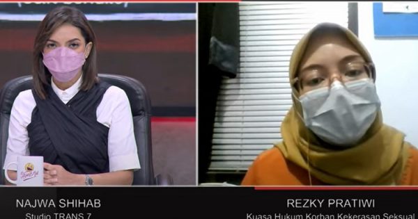 Tangkapan layar video wawancara pengacara korban pencabulan di Luwu Timur, Rezky Pratiwi di acara Mata Najwa, Rabu (13/10/2021) malam.