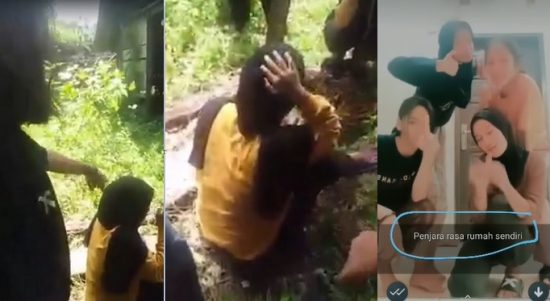 Tangkapan layar video pengeroyokan siswi SMAN 4 Palopo, AM (kiri). Tangkapan layar video tiktok terduga pelaku (kanan).