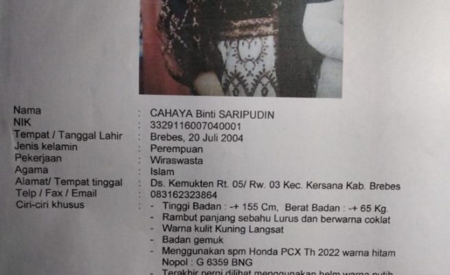 Info Orang Hilang, Cahaya Binti Saripuddin.