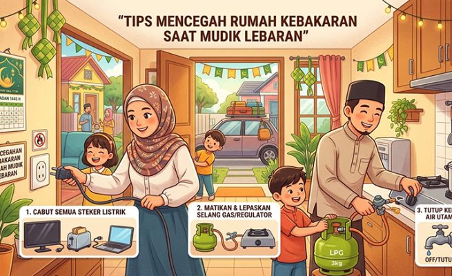 Ilustrasi tips mencegah rumah kebakaran saat mudik lebaran