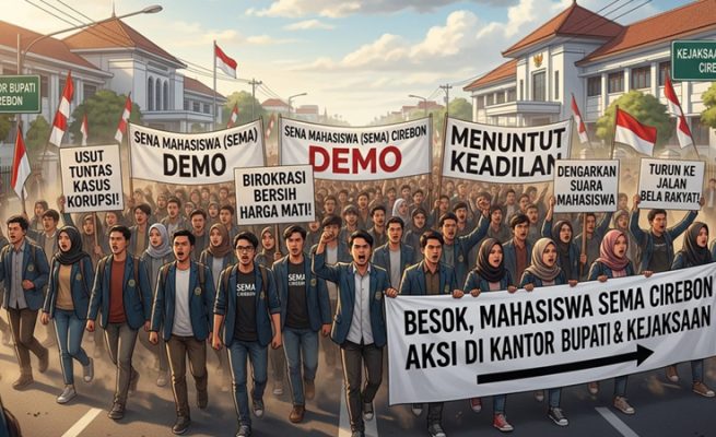 Ratusan mahasiswa yang tergabung dalam Serikat Mahasiswa (SEMA) Cirebon